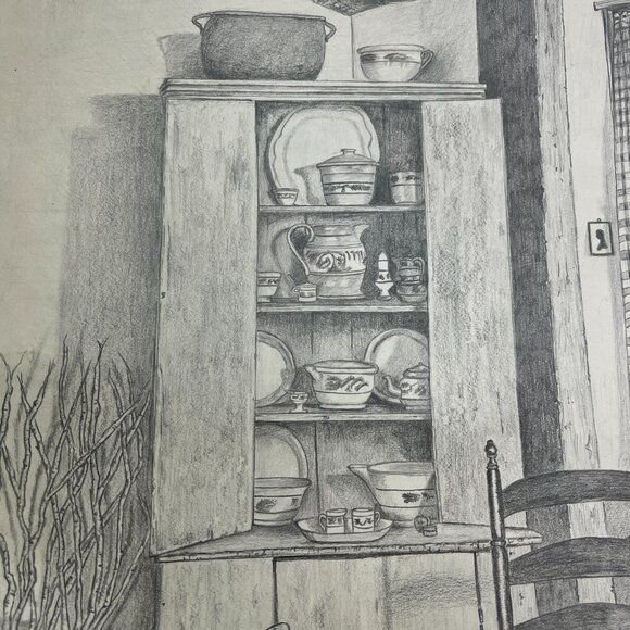 My Favorite Room by Elizabeth Dowdy Primitive Graphite Pencil Still Life Drawing - Picture 4 of 6